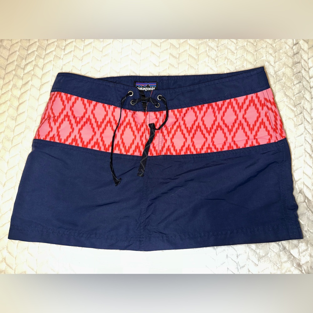 Patagonia Board Skirtie Drawstring Snap Closure Navy Orange Accents Size 10